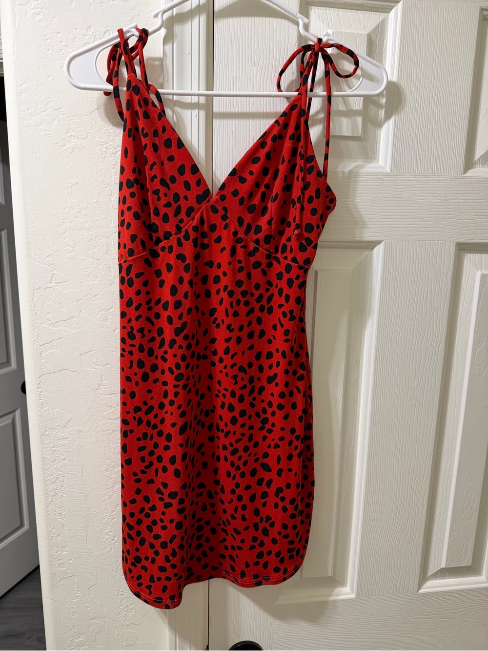 Fashion Nova Red Slip Dress with Black Spot Print
